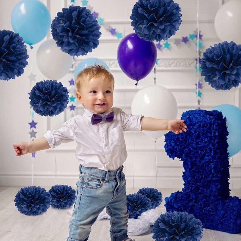 Easy Joy 10 Pcs Paper Pom Poms Flowers for Wedding, Birthday Party, Baby Shower, Nursery Decor, Bachelorette Party Hanging Decor, Easy Joy (10 inch, Navy Blue) - Image 5